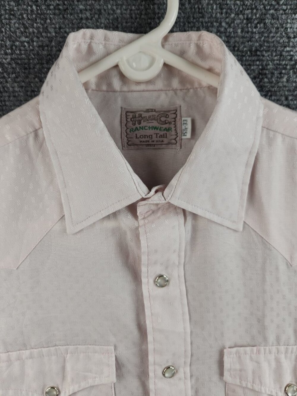 H Bar C California Ranchwear Pearl Snap Pink Shirt Western 15.5 33 Long Tail
